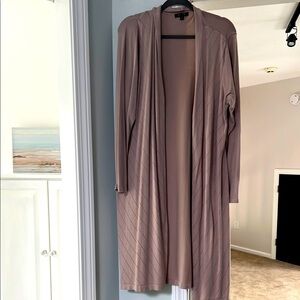 Long Tan Open Front Cardigan